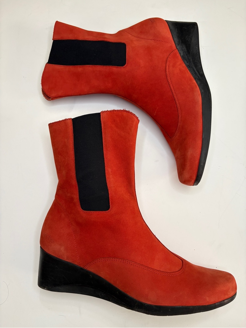 Arche Orange red suede chelsea wedge ankle boots vintage 90’s sz 10